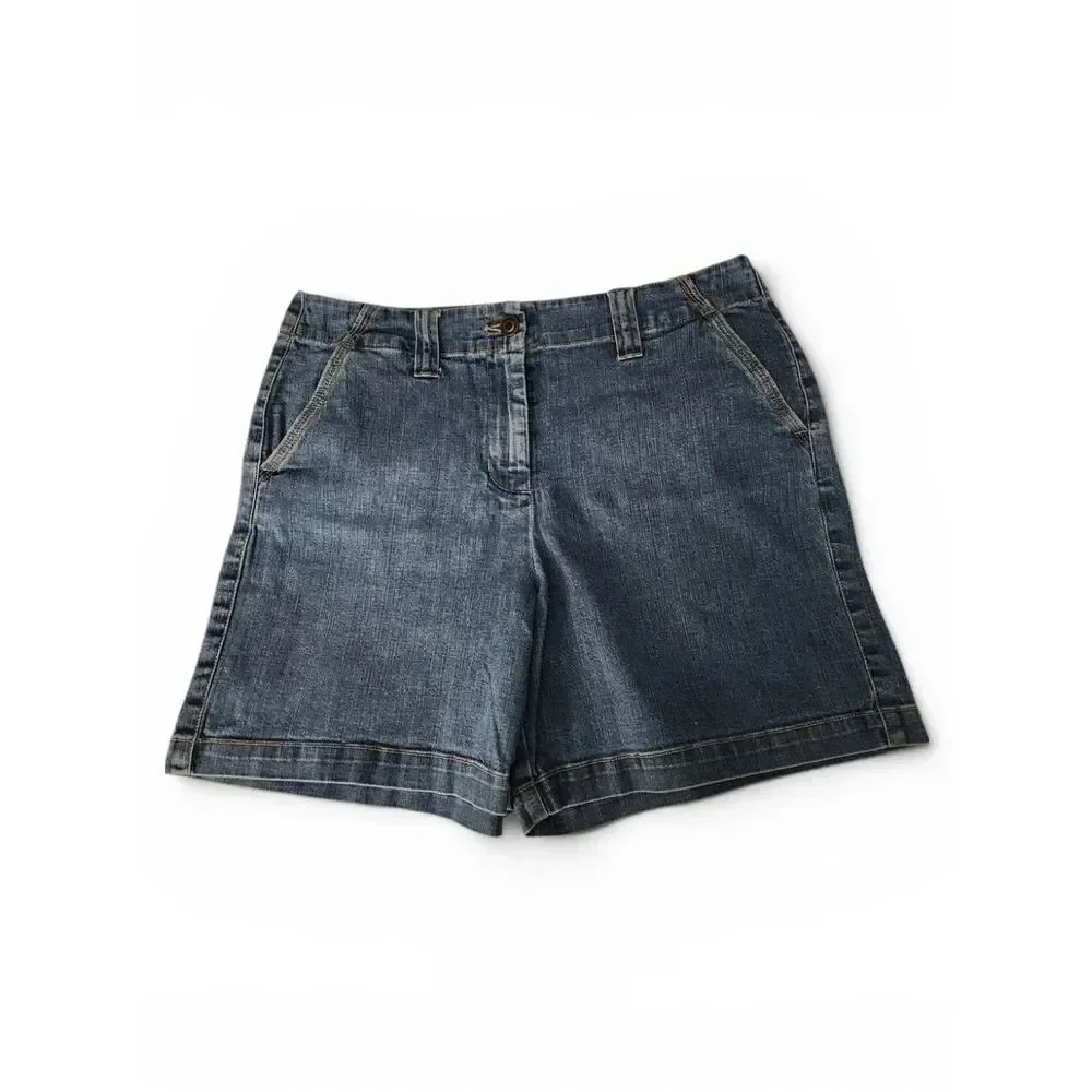 Talbots Petites Stretch High-Rise Denim Shorts Dark Blue Size 10P
